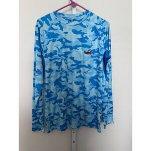 Bluefin USA Shirt Mens M Blue Long Sleeve Lightweight Fishing Boating Camo Fish